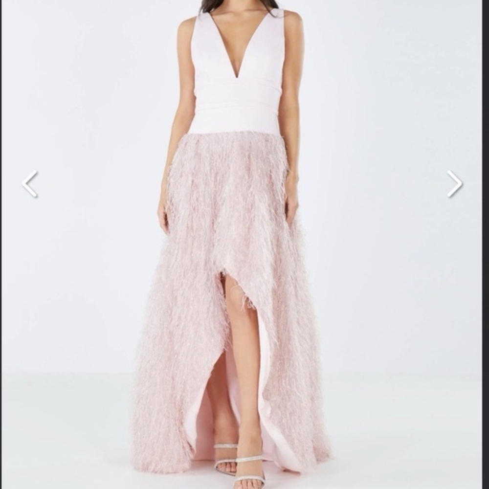 BCBGMAXAZRIA Pink Feathered Evening Dress NWT